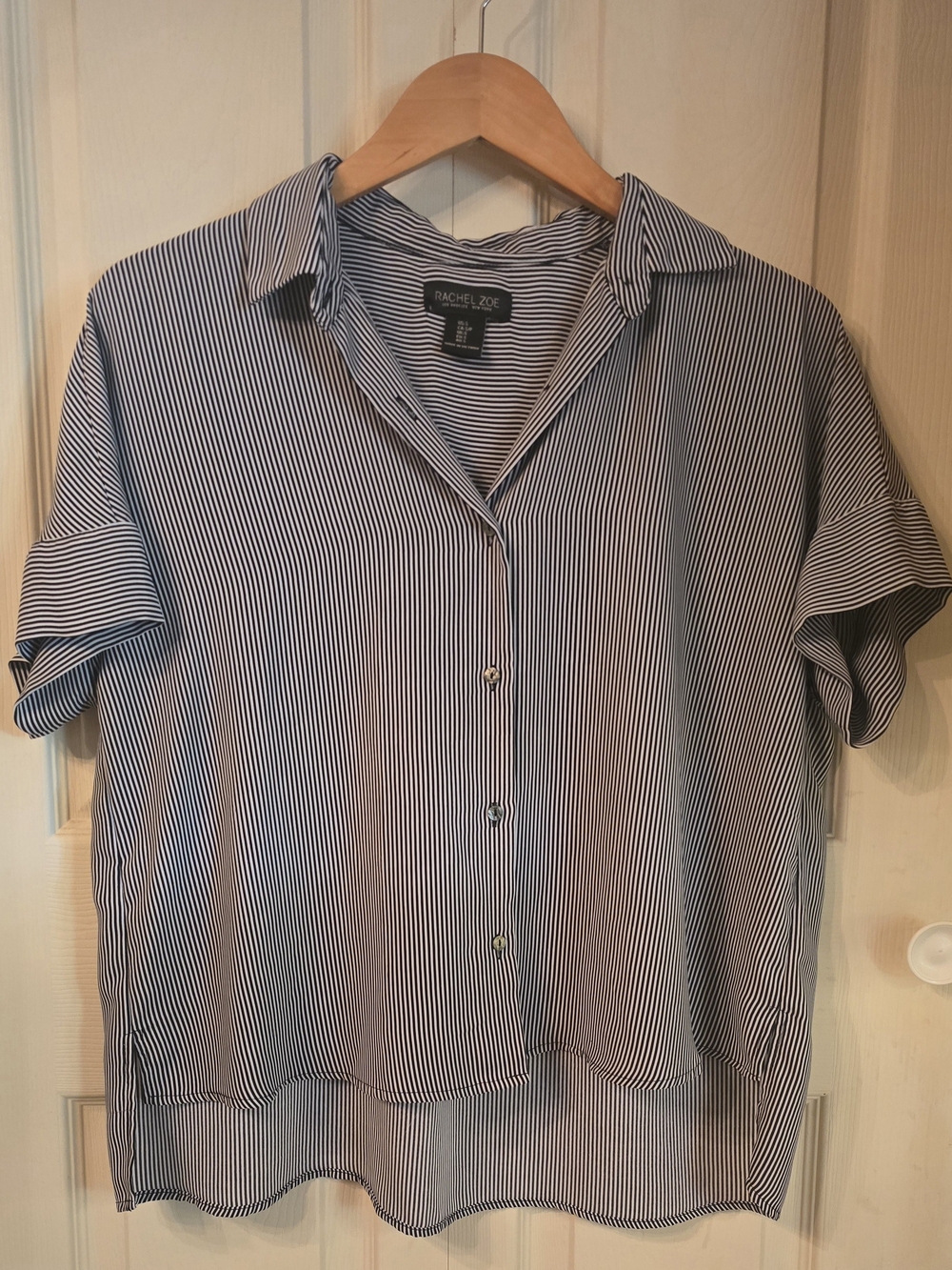 Rachel Zoe Women's Navy & White Striped Short-Sleeve Button-Down Shirt